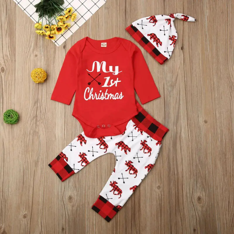 Baby Boy Christmas Romper and Hat Set for Newborns
