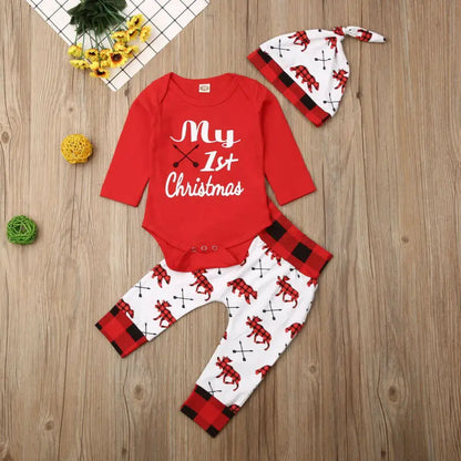 Baby Boy Christmas Romper and Hat Set for Newborns