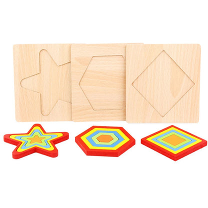 Colorful 3D Wooden Geometric Shapes Puzzle for Kids
