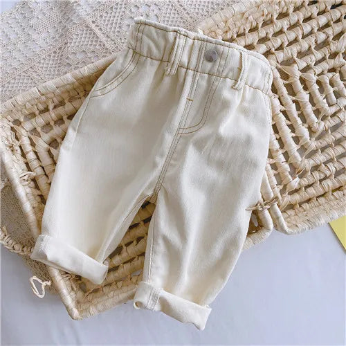 High Waist Warm Jeans for Babies - Solid Color Kids' Apparel
