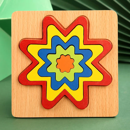 Colorful 3D Wooden Geometric Shapes Puzzle for Kids