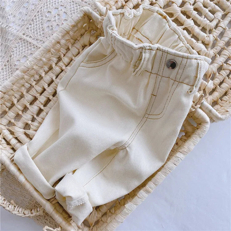 High Waist Warm Jeans for Babies - Solid Color Kids' Apparel