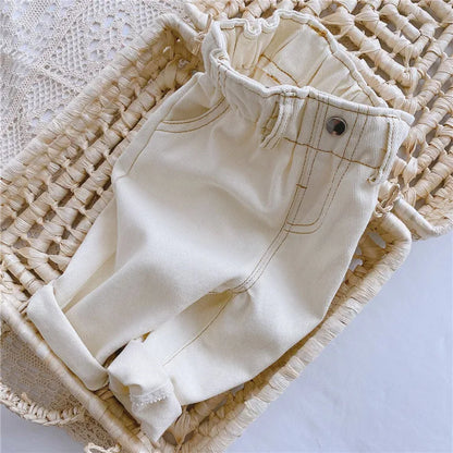 High Waist Warm Jeans for Babies - Solid Color Kids' Apparel