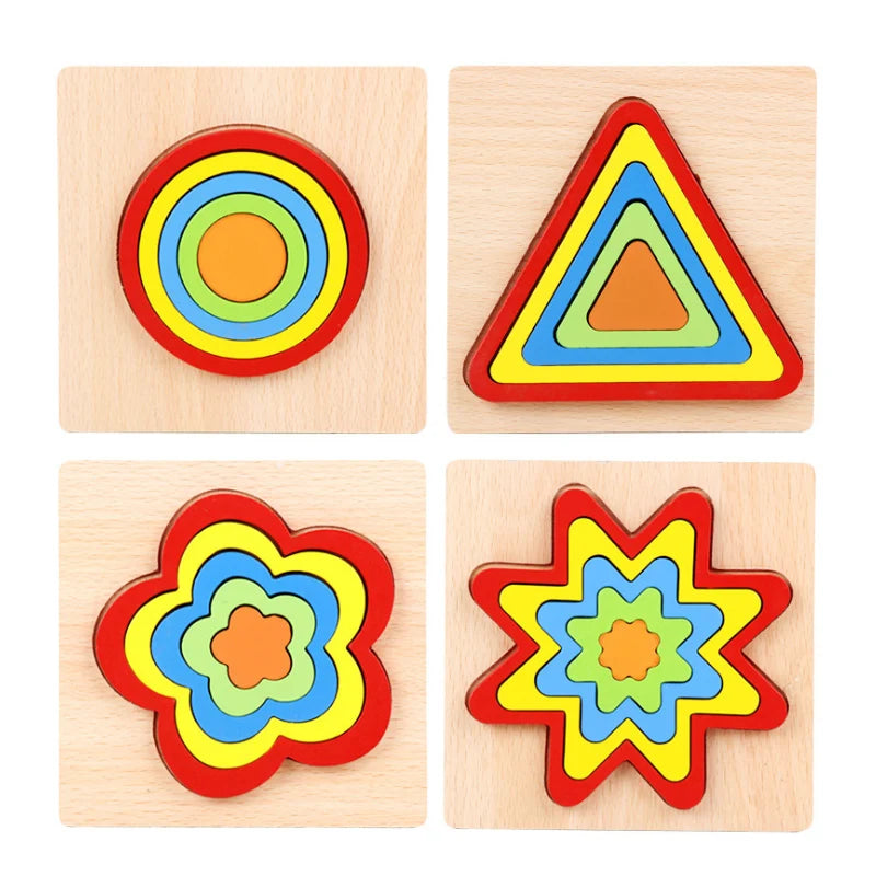 Colorful 3D Wooden Geometric Shapes Puzzle for Kids