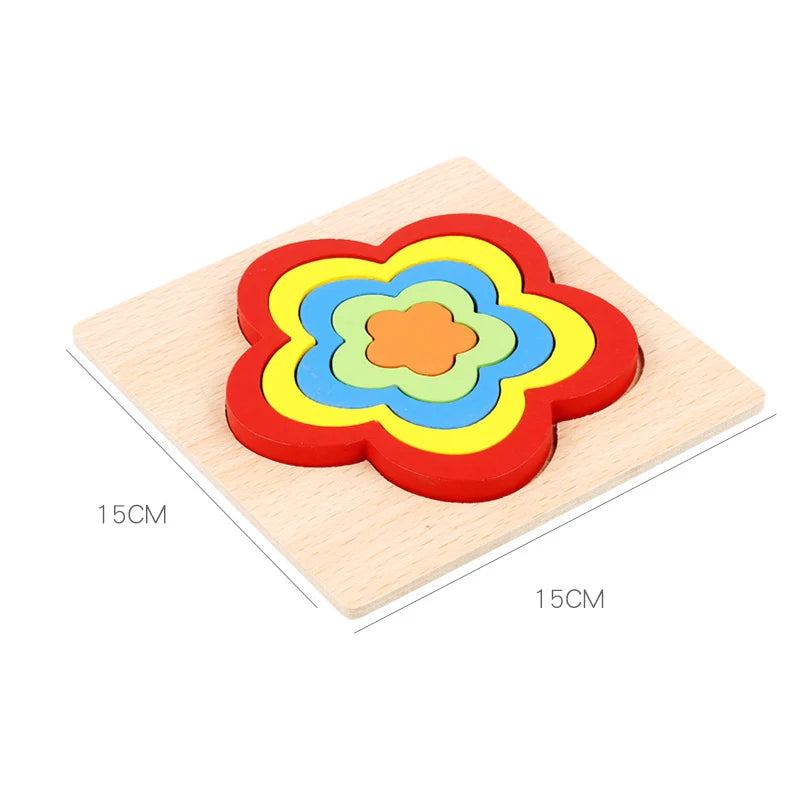 Colorful 3D Wooden Geometric Shapes Puzzle for Kids