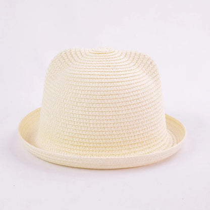 Cute Kids Straw Bucket Hat with Ears for Summer Sun Protection