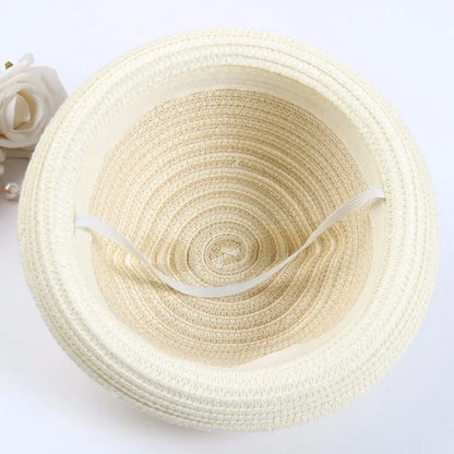 Cute Kids Straw Bucket Hat with Ears for Summer Sun Protection
