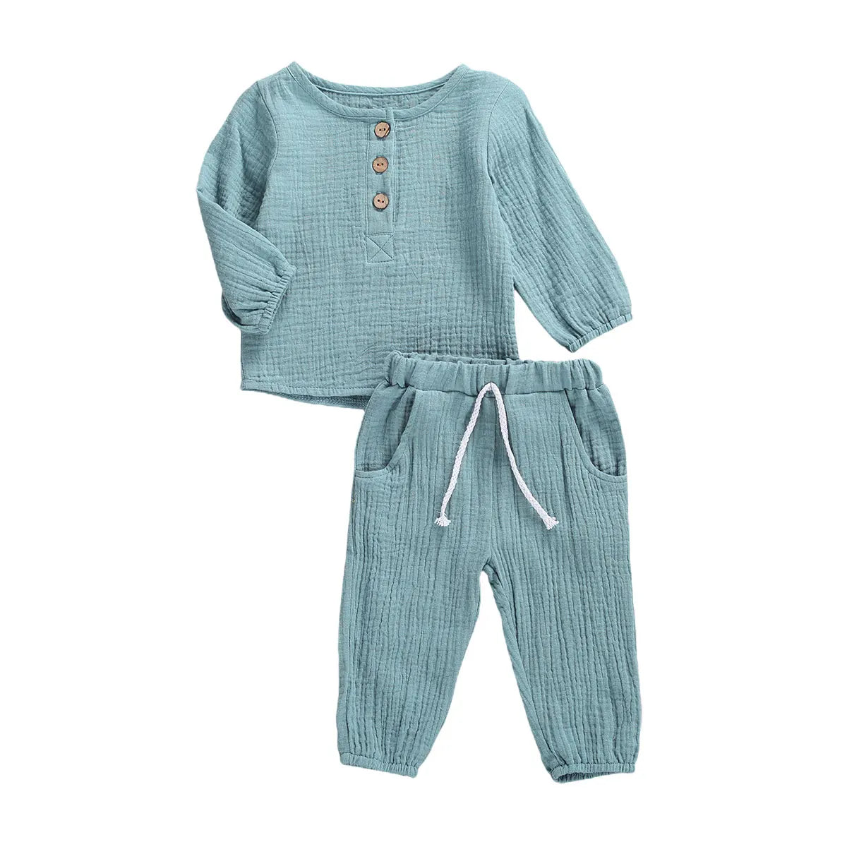 Kids Casual Cotton Linen Long Sleeve Tops & Pants Set
