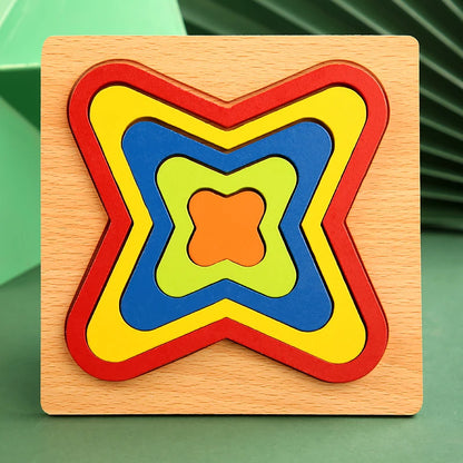 Colorful 3D Wooden Geometric Shapes Puzzle for Kids