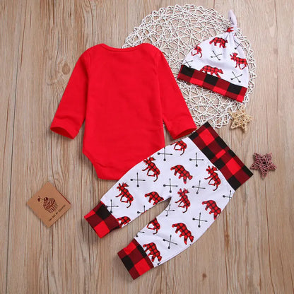 Baby Boy Christmas Romper and Hat Set for Newborns