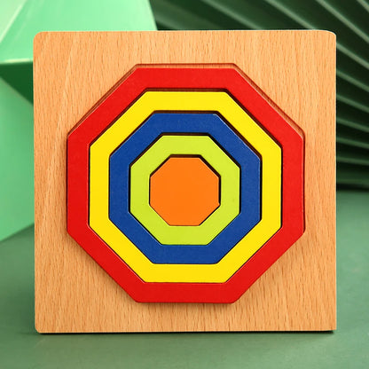 Colorful 3D Wooden Geometric Shapes Puzzle for Kids