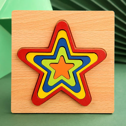 Colorful 3D Wooden Geometric Shapes Puzzle for Kids