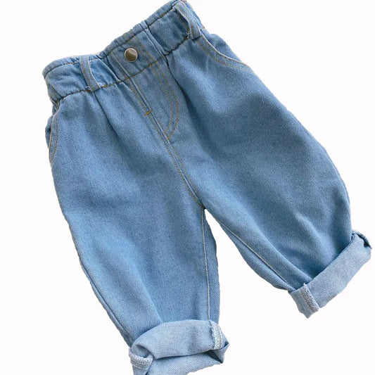 High Waist Warm Jeans for Babies - Solid Color Kids' Apparel