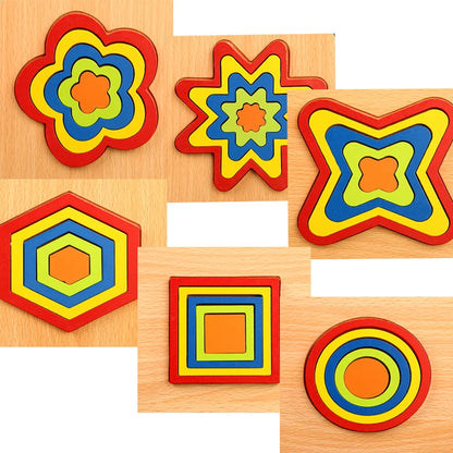 Colorful 3D Wooden Geometric Shapes Puzzle for Kids