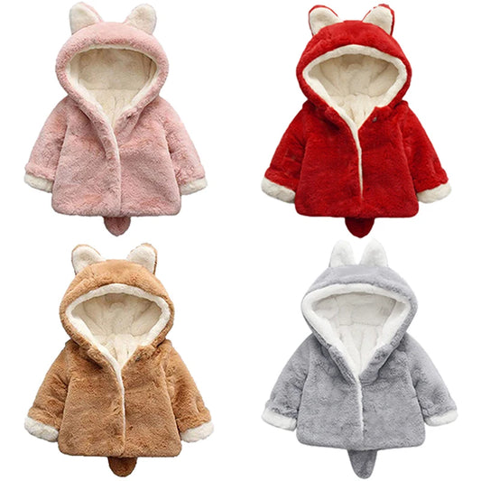 Cat Ears Hooded Plush Jacket for Toddler Girls