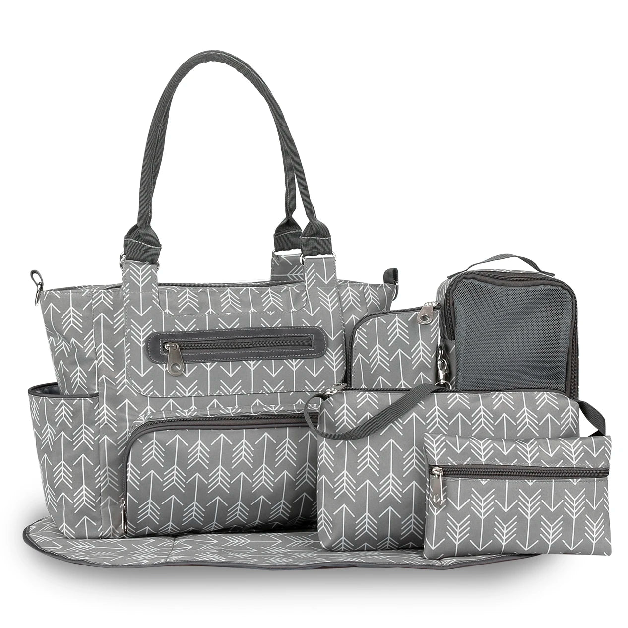 Spacious 7-Piece Diaper Bag Set with Changing Pad – Ideal for Travel, Baby, Mom & Dad