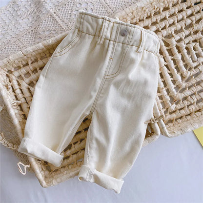 High Waist Warm Jeans for Babies - Solid Color Kids' Apparel