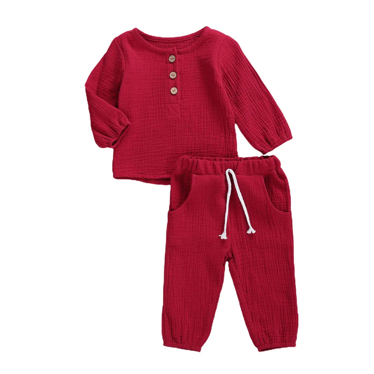 Kids Casual Cotton Linen Long Sleeve Tops & Pants Set