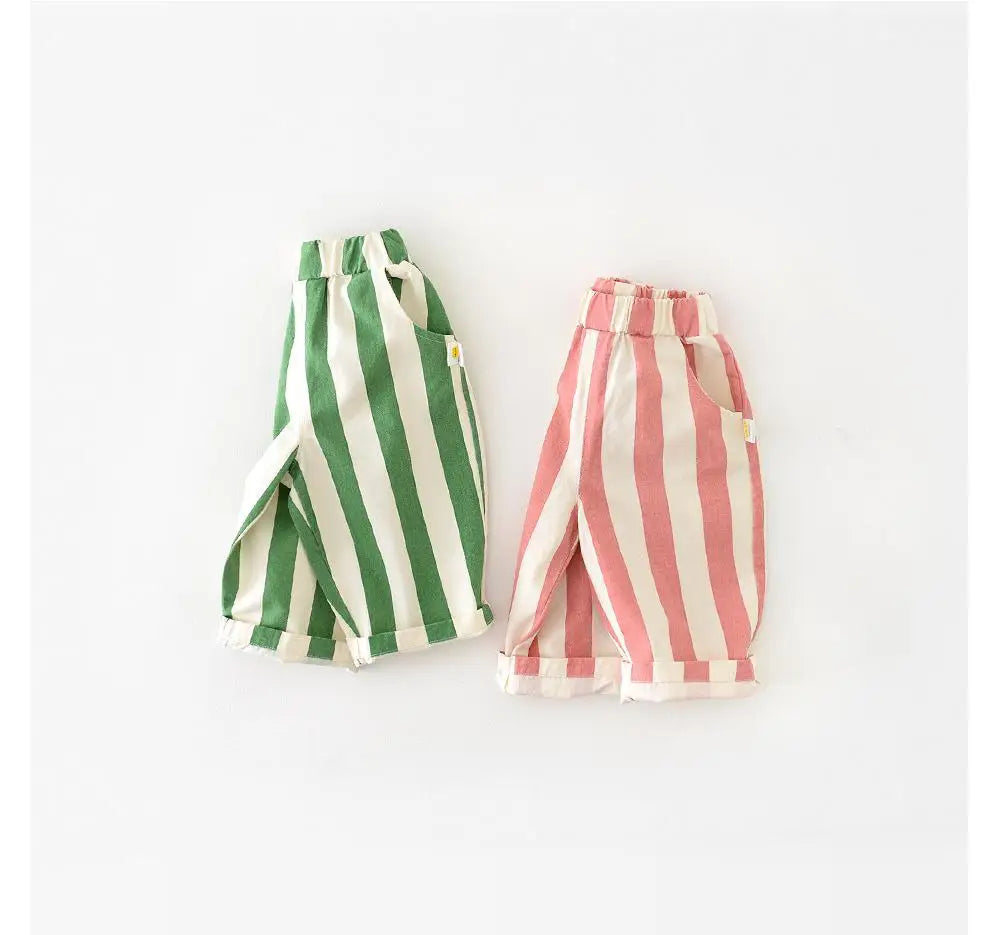 Kids' Loose Striped Cotton Pants with Pockets for Outdoor Play