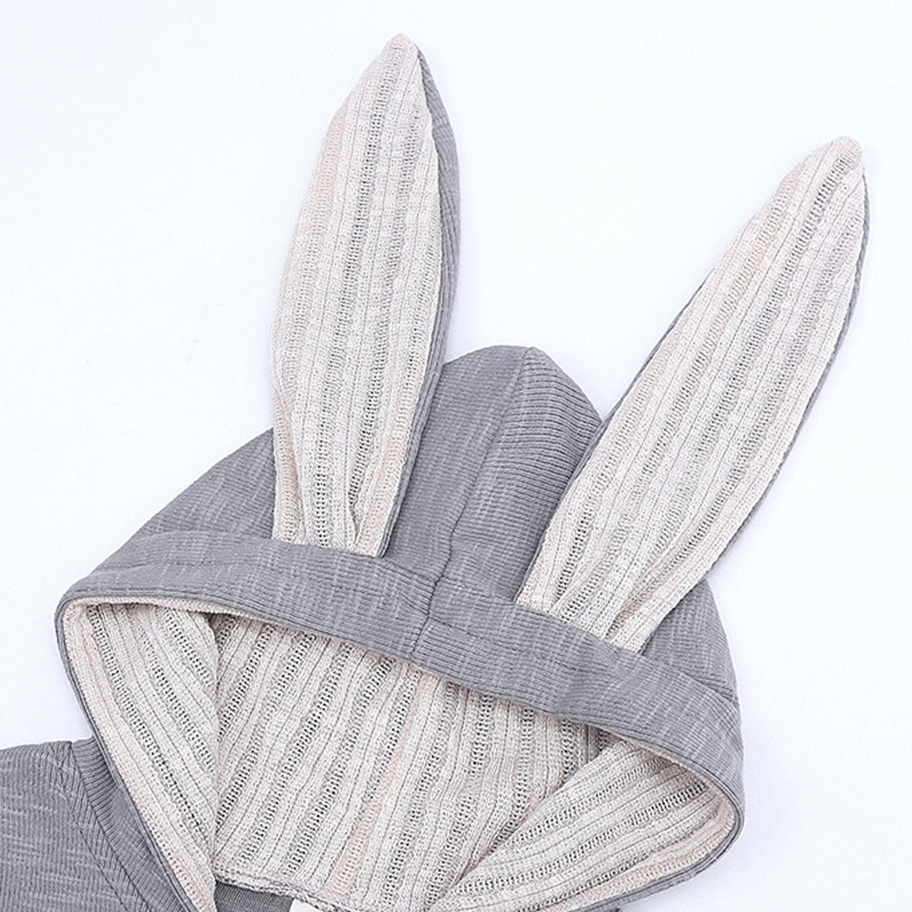 Rabbit Ears Hooded Baby Bodysuit with Zipper for Boys and Girls