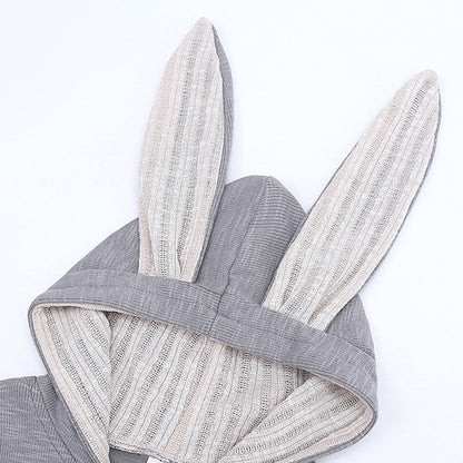 Rabbit Ears Hooded Baby Bodysuit with Zipper for Boys and Girls