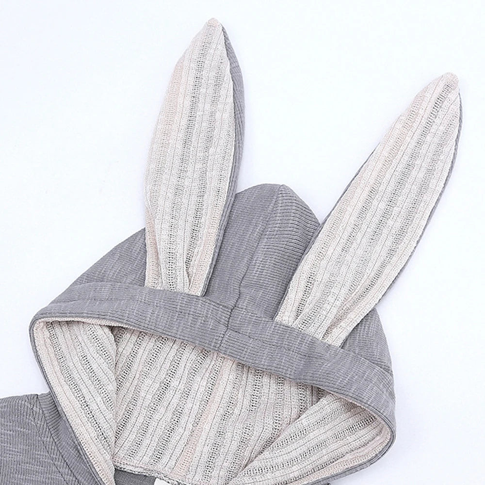 Rabbit Ears Hooded Baby Bodysuit with Zipper for Boys and Girls