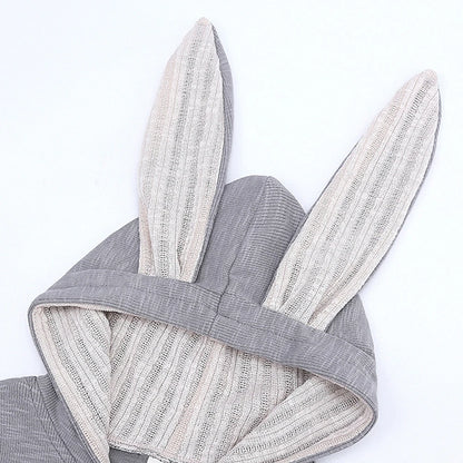 Rabbit Ears Hooded Baby Bodysuit with Zipper for Boys and Girls