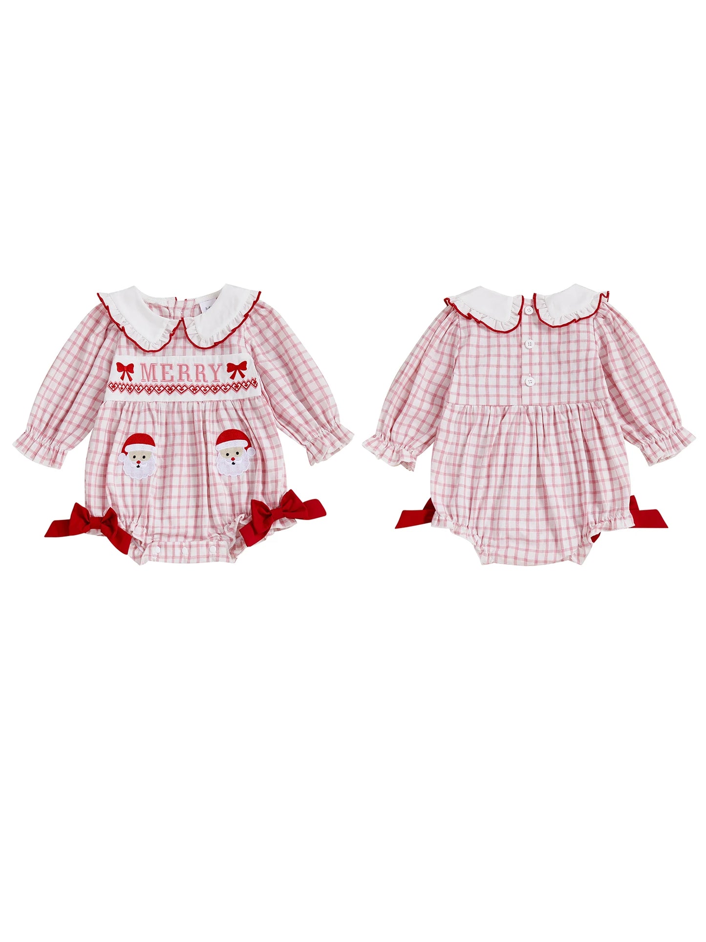 Christmas Baby Girl Bodysuit with Santa Embroidery and Collar