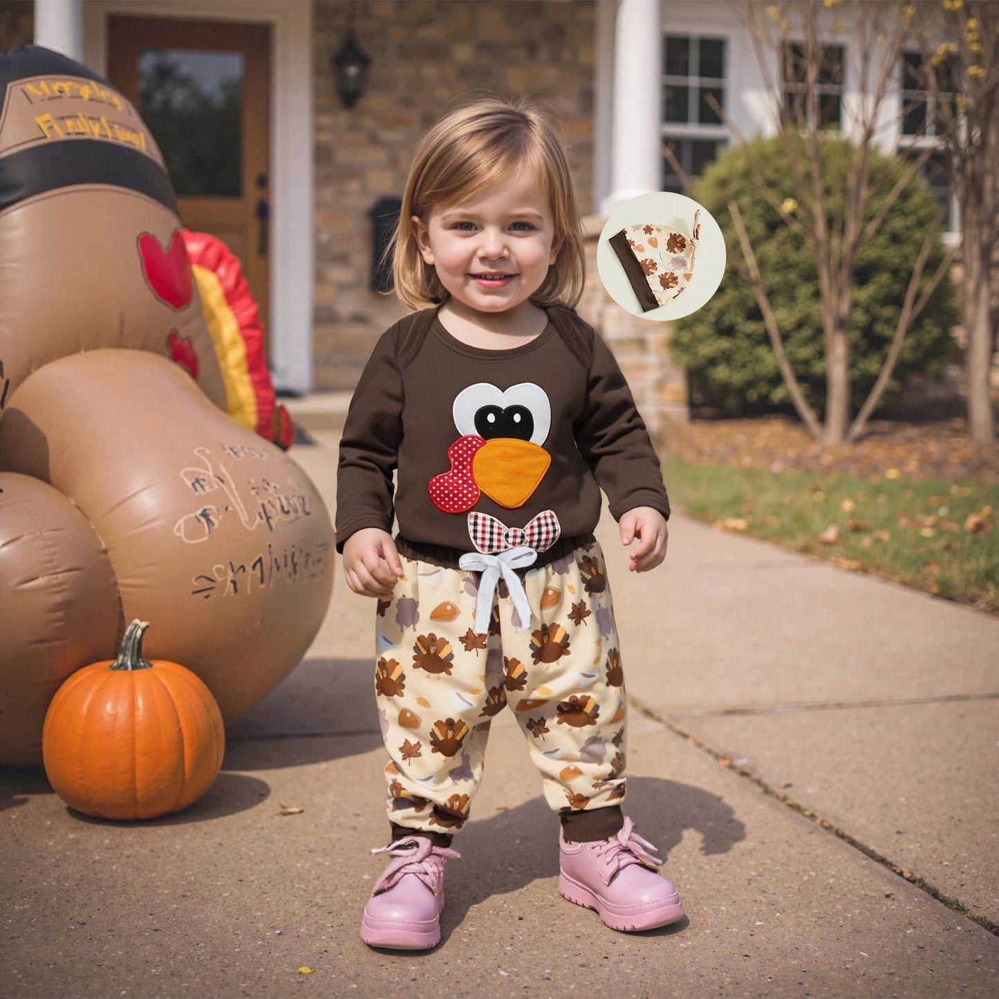 Newborn Thanksgiving Turkey Romper and Pants Set with Hat