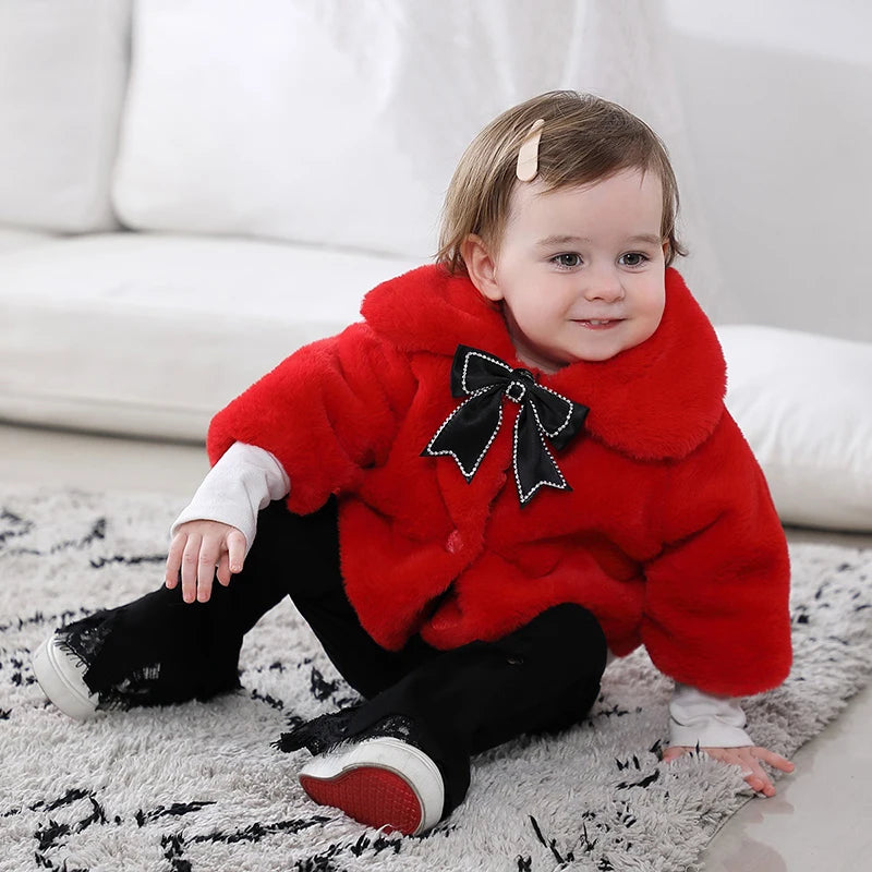 Warm Faux Fur Autumn Jacket for Baby Girls