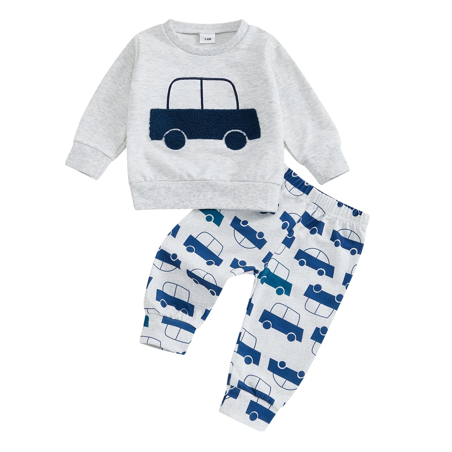 Baby Boys Fall Outfit Set - Car Embroidery Sweatshirt & Pants
