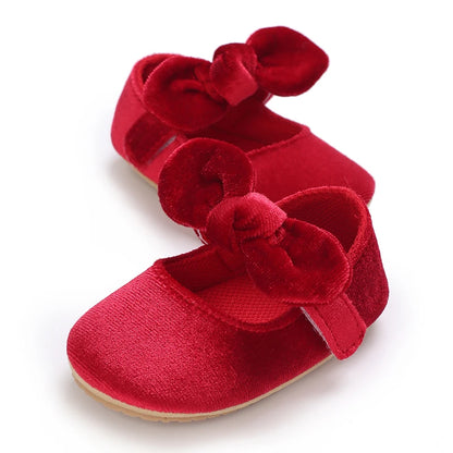 Red Baby Girl Bow Soft Sole Anti-Slip Walking Shoes