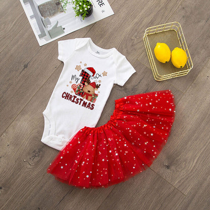 Baby Girls' Christmas Cake Smash Tutu Dress and Bodysuit Set