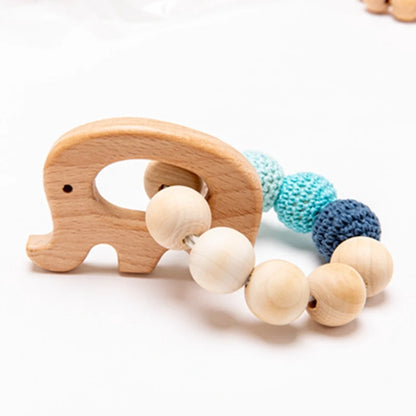 Wooden Animal Teether and Rattle Toy for Babies