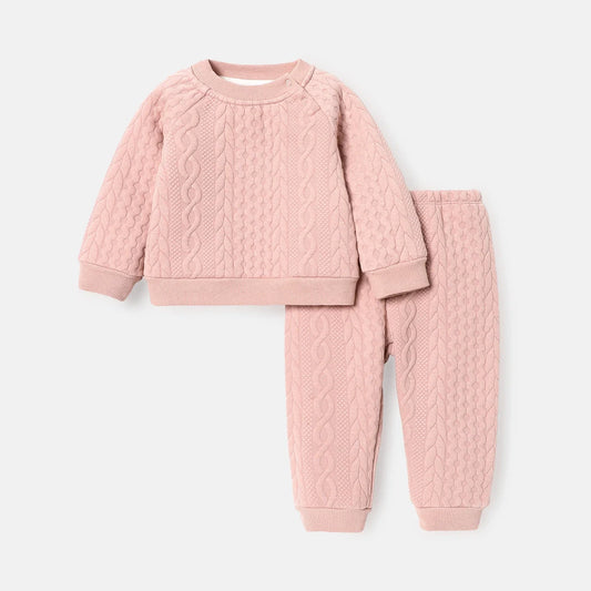 Baby Boy Cable Knit Sweatshirt & Pants Set - Soft & Cozy