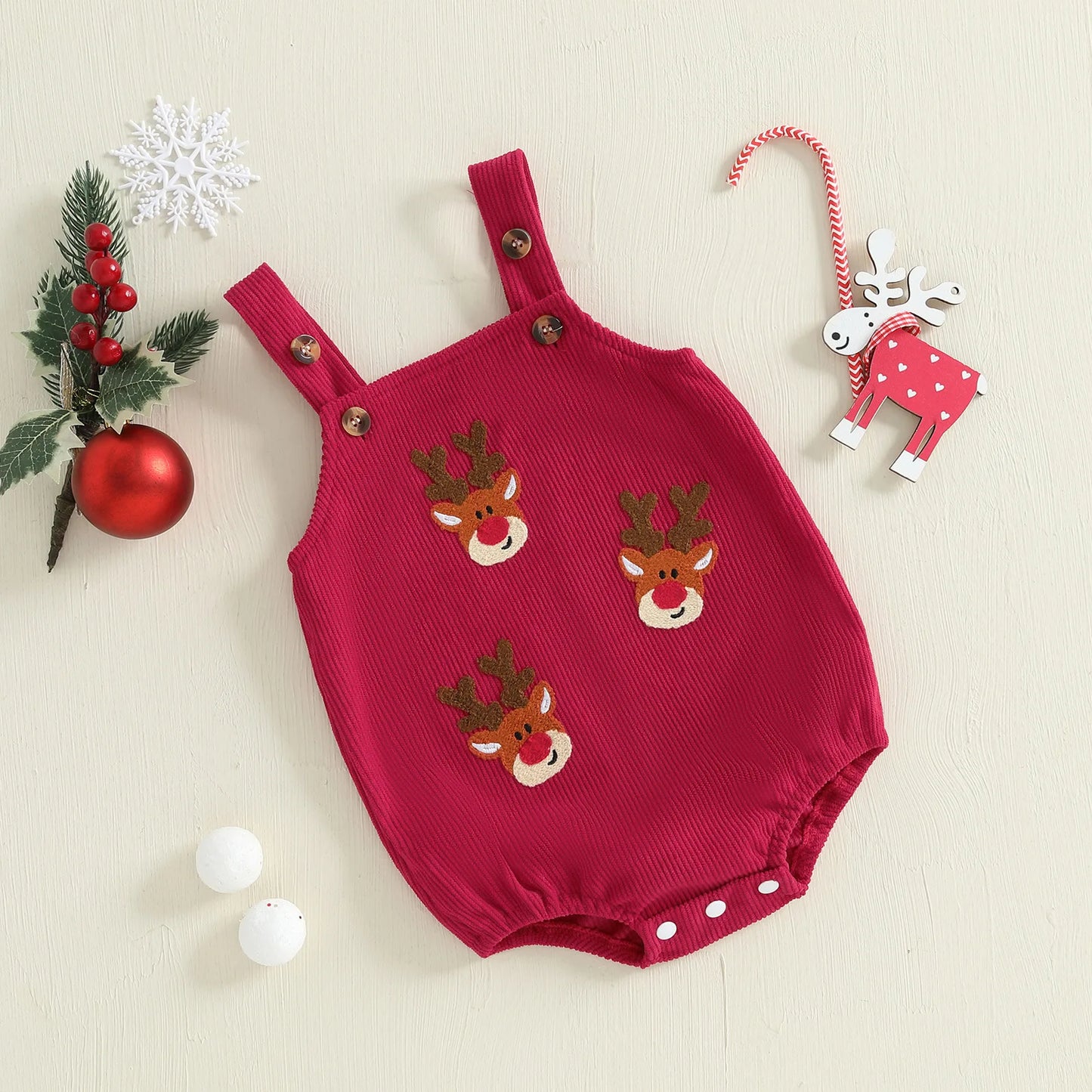 Christmas Corduroy Suspender Romper for Newborns 0-18M