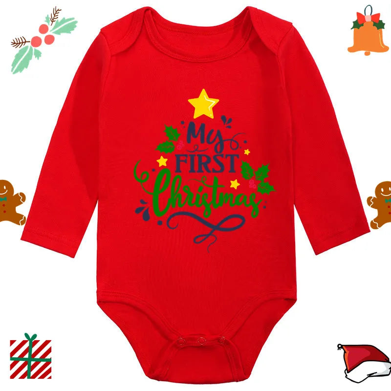 Santa Claus Elk Print Long Sleeve Baby Romper for Newborns