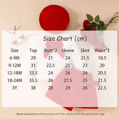 Toddler Girls Christmas Outfit Set with Bow Top and Skirt