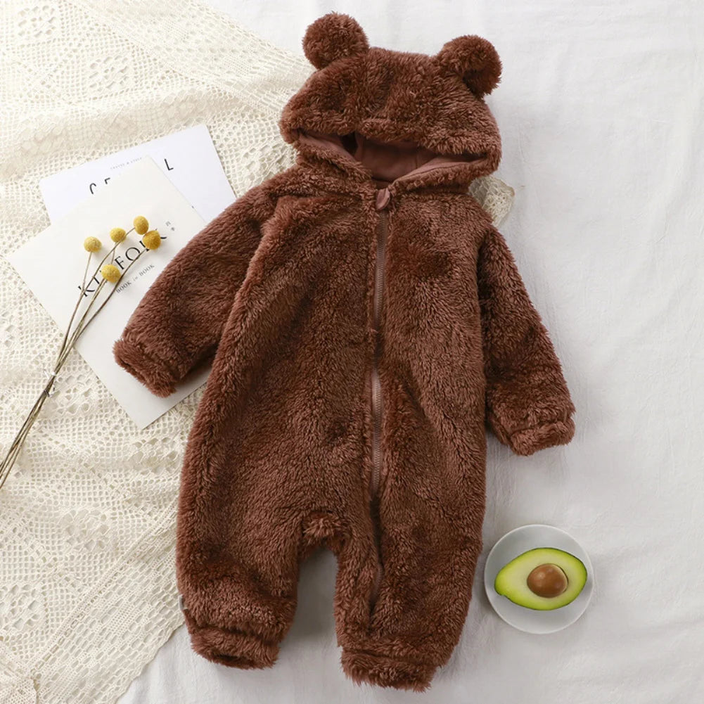 Cute Cartoon Bear Baby Pajamas Zipper Romper for Infants 0-24M