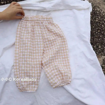 Plaid Mosquito-Proof Pants for Baby Girls - Lightweight Casual Trousers