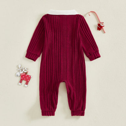 Baby Boy Christmas Ribbed Romper with Santa Design