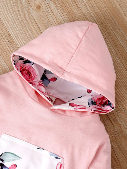 3PCS Baby Girl Floral Hooded Set with Headband 0-18 Months