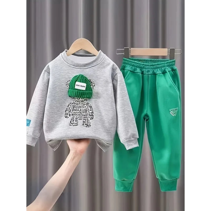 Boys' Two-Piece Sweatshirt and Pants Set for Fall and Spring