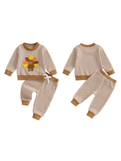Toddler Girls Turkey Embroidered Sweatshirt and Pants Set