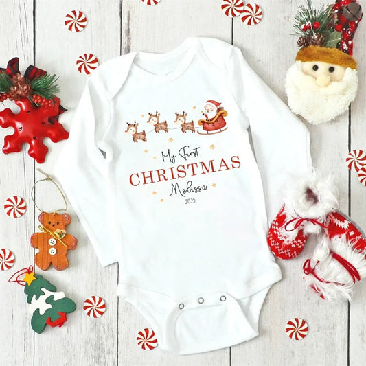 Personalized Baby's First Christmas Long Sleeve Romper
