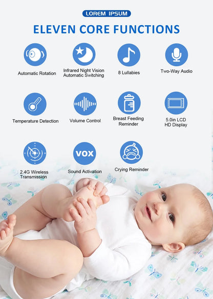 5" Wireless Video Baby Monitor with Night Vision & Two-Way Audio