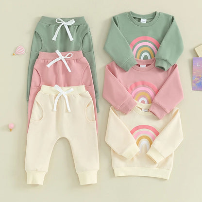 Baby Girls Rainbow Print Long Sleeve Sweatshirt & Pants Set