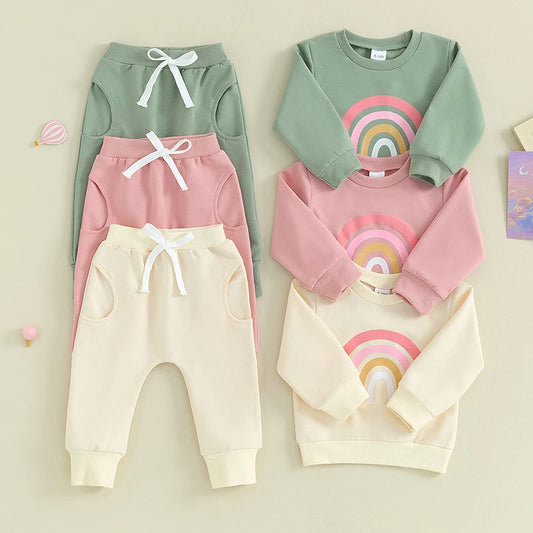 Baby Girls Rainbow Print Long Sleeve Sweatshirt & Pants Set