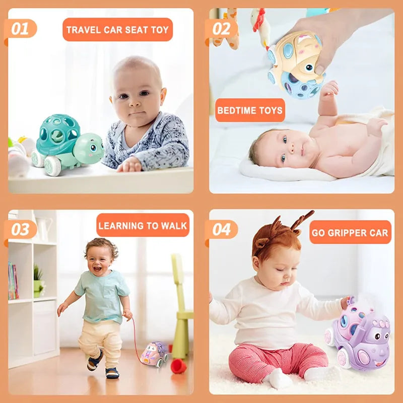Soft Rubber Push and Go Cars for Infants 6-12 Months