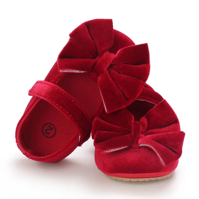 Red Baby Girl Bow Soft Sole Anti-Slip Walking Shoes